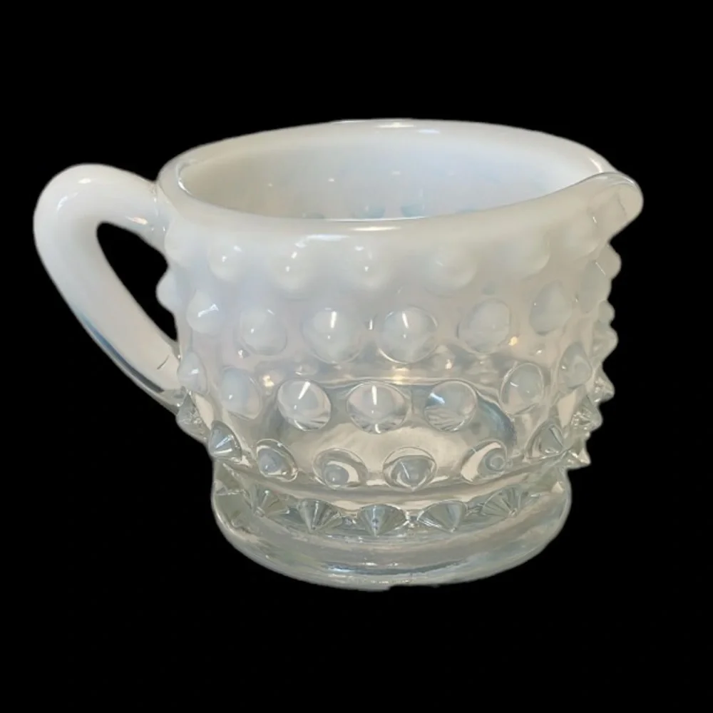 Vintage opalescent French white hobnail milk glass creamer